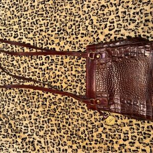 BRAHMIN Brown Crocodile Embossed Leather Shoulder Bag